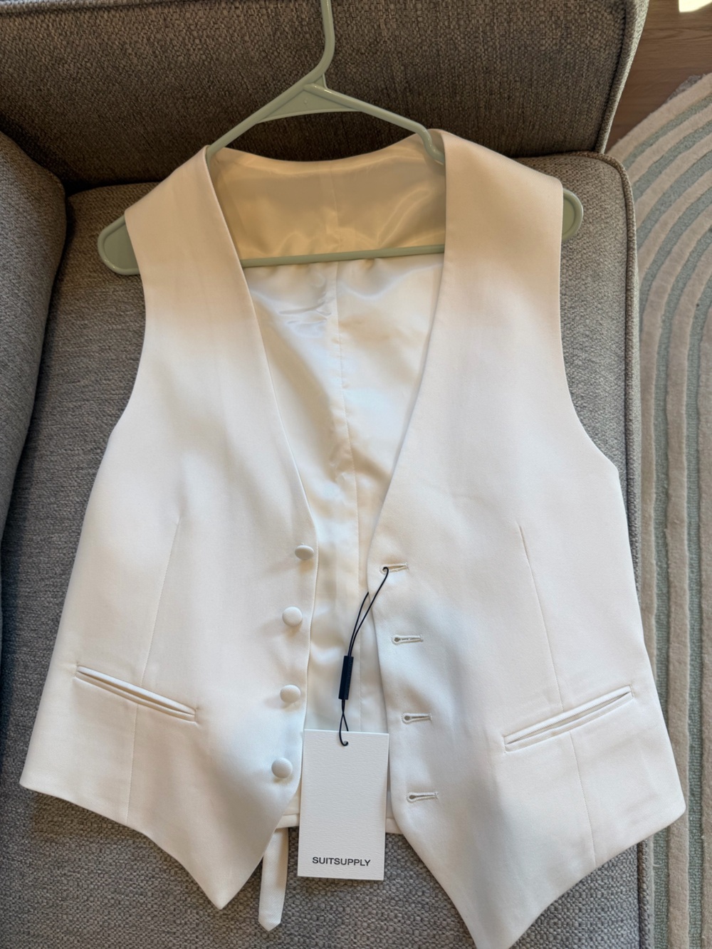 Suitsupply Women's Double-Breasted Vest Size 23 White Lining Off White Pure Silk